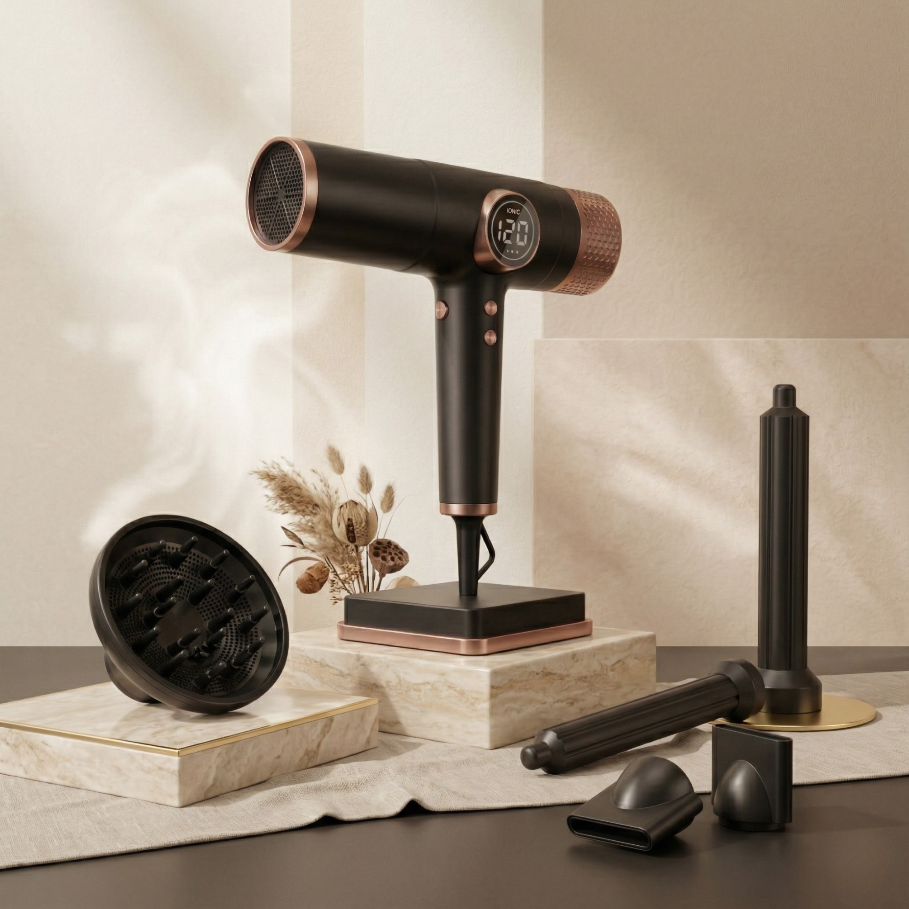 5-in-1 Ionic Hair Dryer Set with 1800W Power and LCD Display