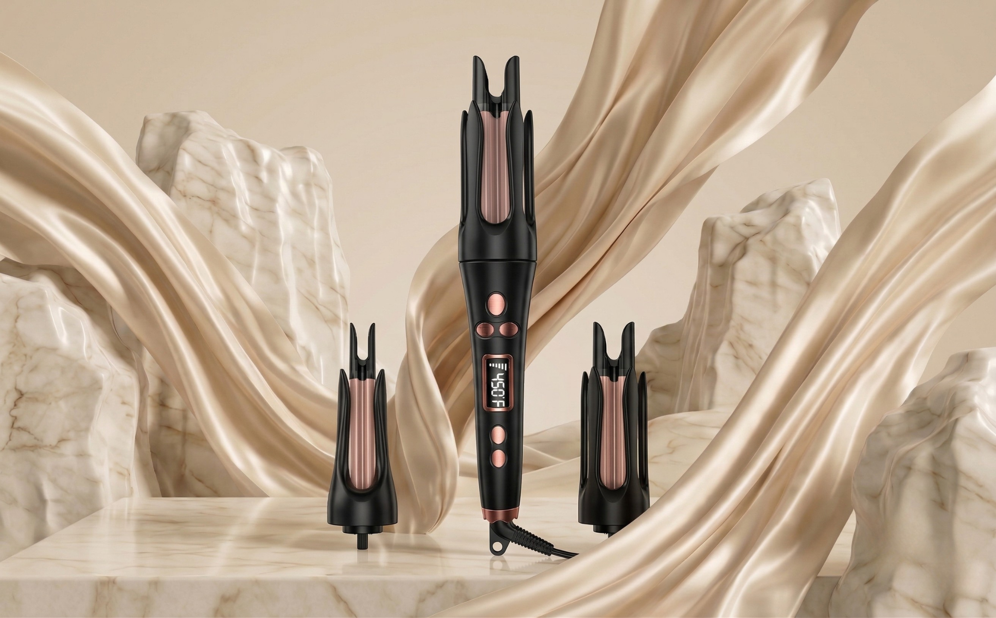 Professional ionic hair curling iron with LCD screen and ceramic barrel