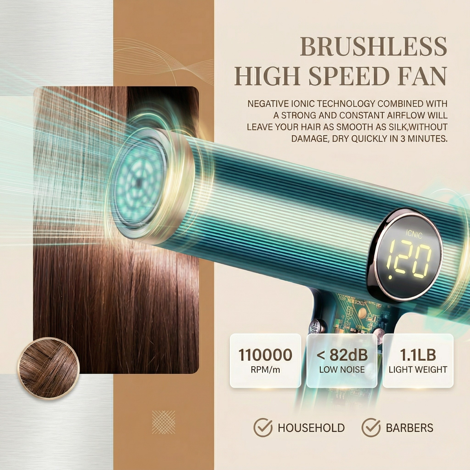 5-in-1 Ionic Hair Dryer Set with 1800W Power and LCD Display