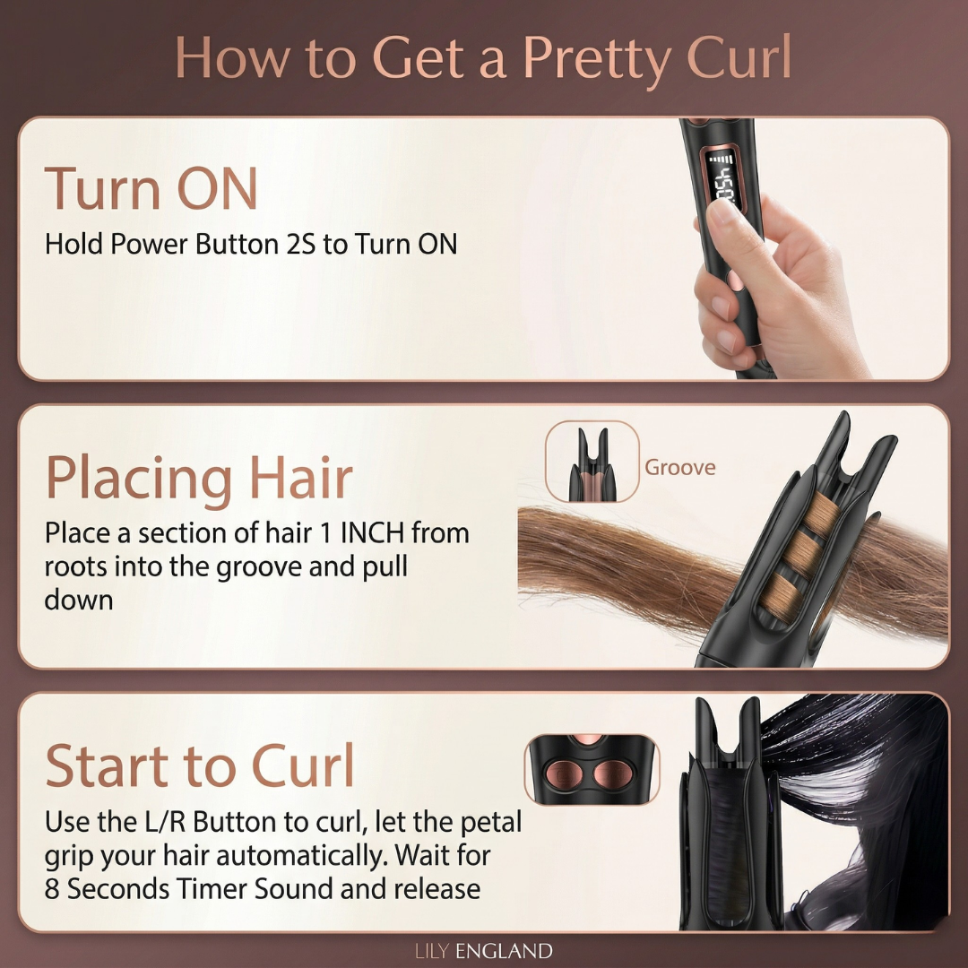 Professional ionic hair curling iron with LCD screen and ceramic barrel