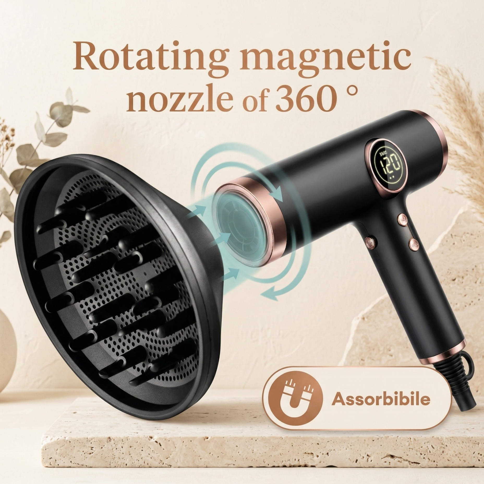 5-in-1 Ionic Hair Dryer Set with 1800W Power and LCD Display