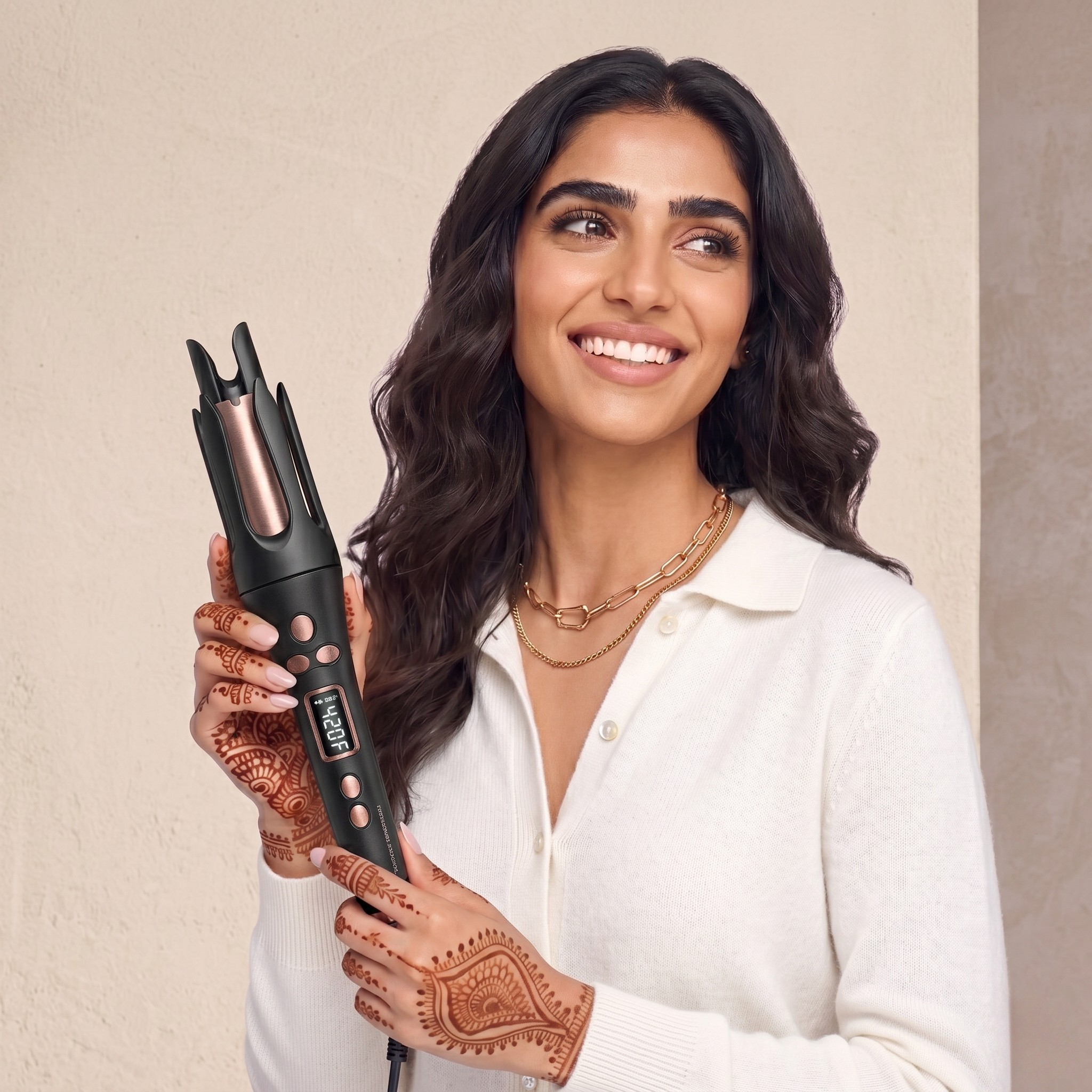 Professional ionic hair curling iron with LCD screen and ceramic barrel